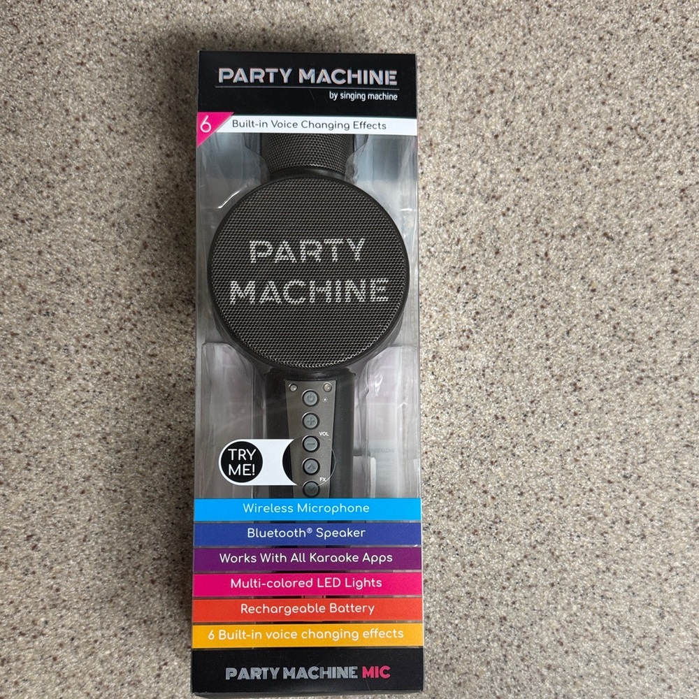 Party Machine Mic Bluetooth Speaker with LED Lights NWT